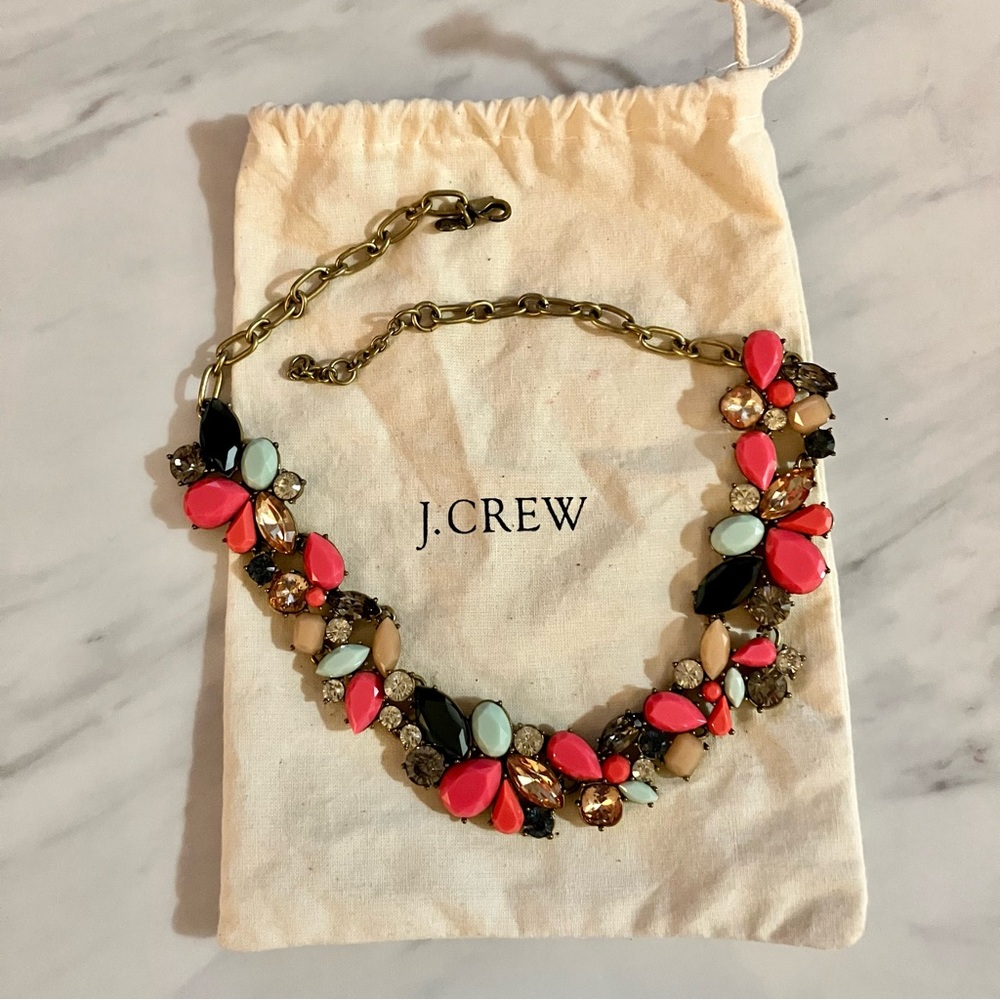 J. Crew Multicolored Rhinestone Statement Necklac… - image 1